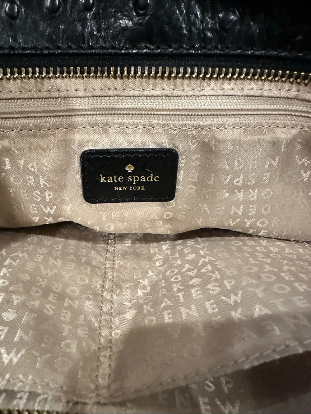kate spade Valencia Road Harmony Black Ostrich-Texture Tote with Bow Trim